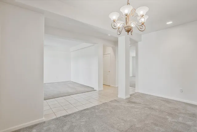 a view of a chandelier in a room