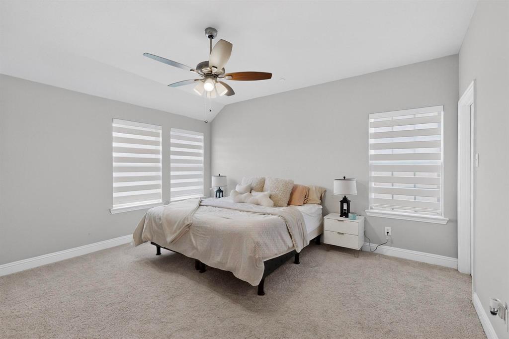 6040 Bursey Road Watauga, TX 76148 - Photo 23 of 39 This bedroom features a ceiling fan, carpeted flooring, and windows with horizontal blinds
