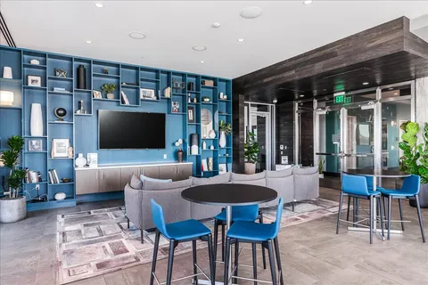 a city view with tall buildings