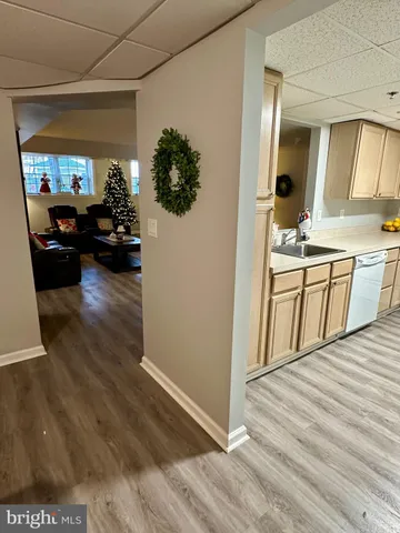 a living room with furniture and a lamp