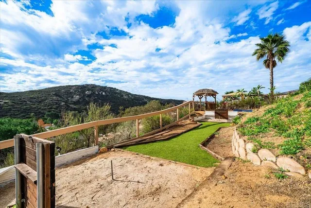 a view of a terrace with a garden
