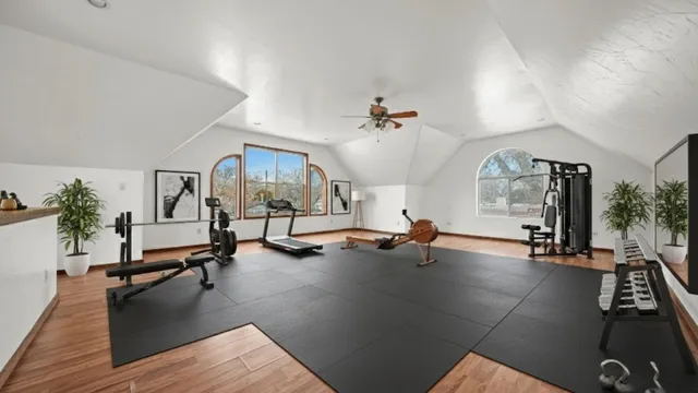 a view of a room with gym equipment