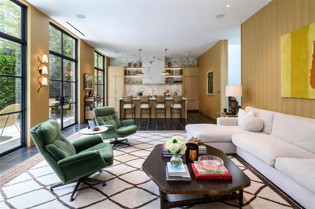 3511 Springbrook Street Dallas, TX 75205 - Photo 13 of 38 Open-concept living area with extensive floor-to-ceiling windows