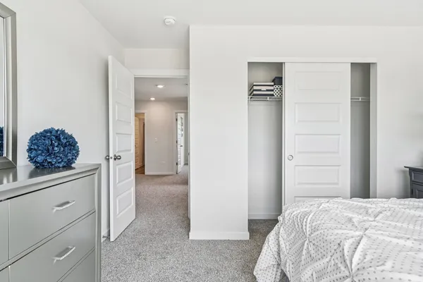 a bedroom with a bed and a cabinets