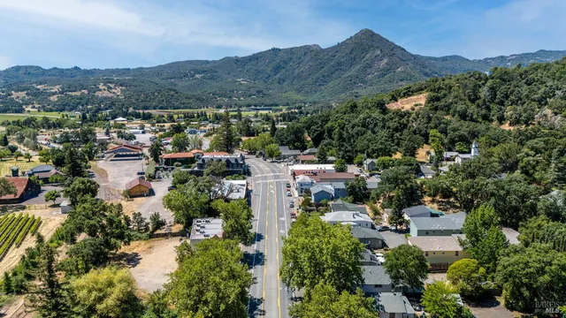 an aerial view of a houses with a lake view