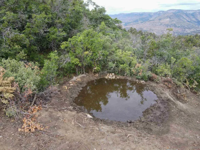 a view of a field with mountains in the background