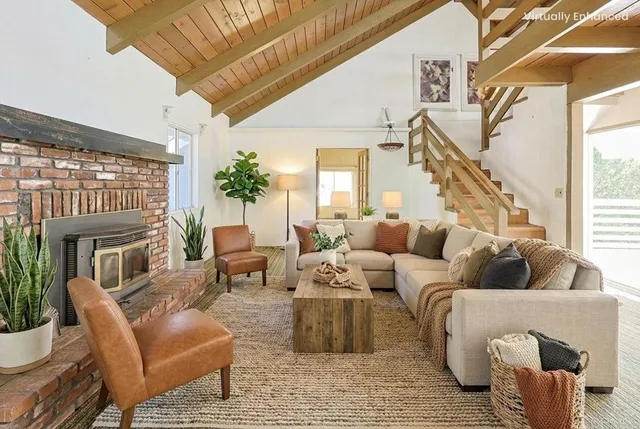 a living room with a large window