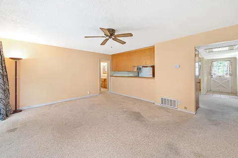 a view of a big room with closet and windows