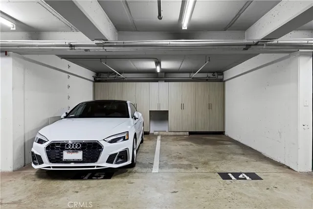 a car parked in a garage