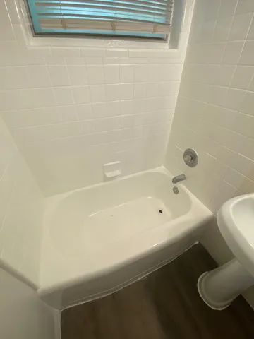 a bathroom with a toilet and a bathtub