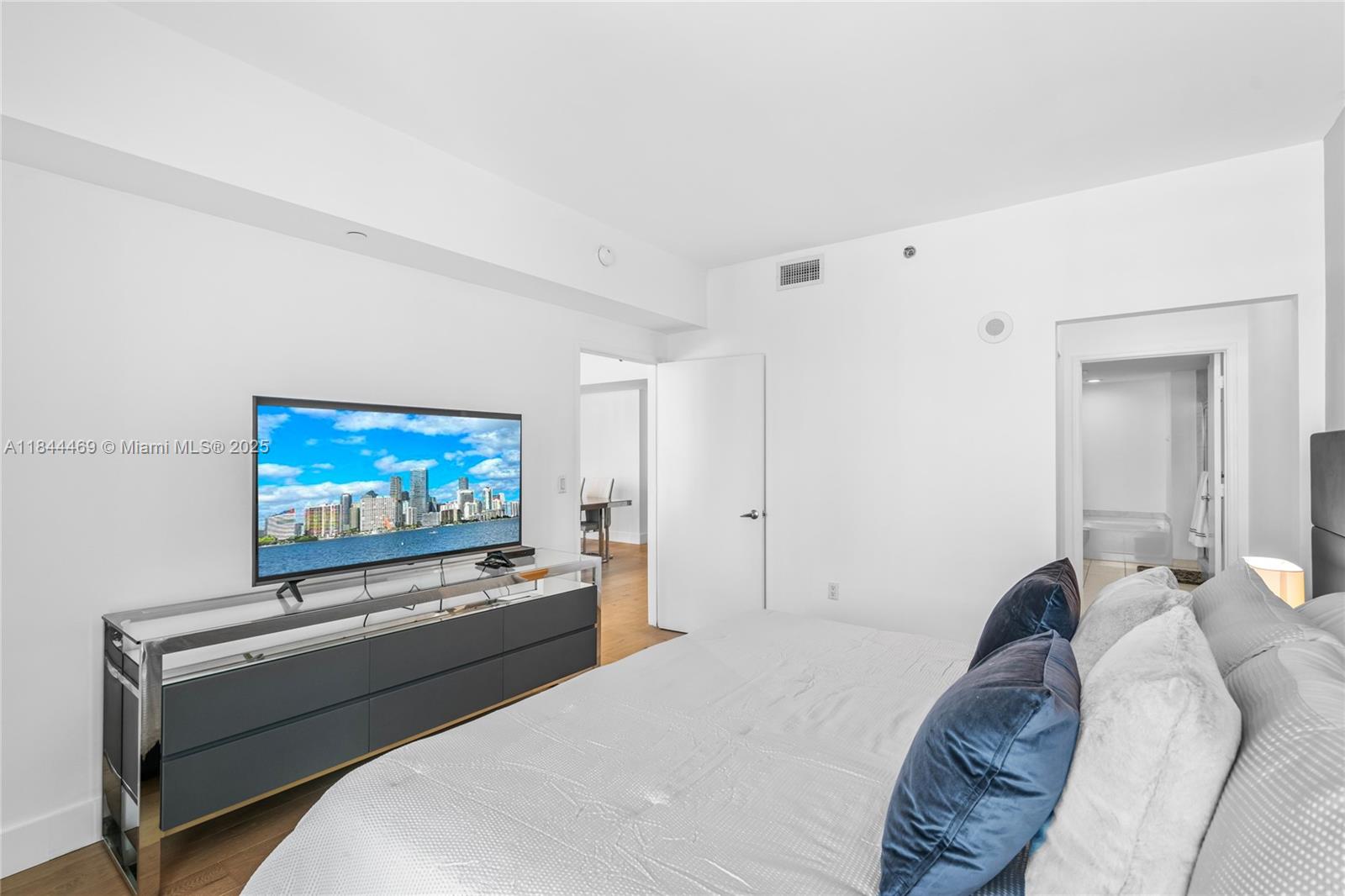 951 Brickell Avenue, Unit 1505 Miami, FL 33131 - Photo 24 of 48 a bedroom with a bed and a flat screen tv