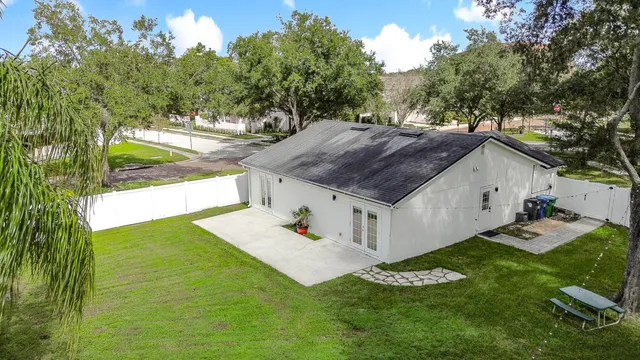 a view of a city with an outdoor space