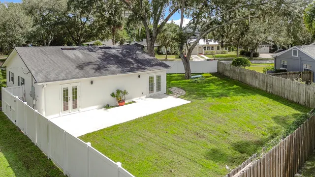 a view of a lake and green space