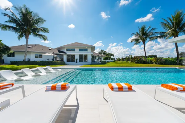 a view of an outdoor space and swimming pool