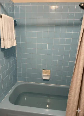 a bathroom with a bathtub