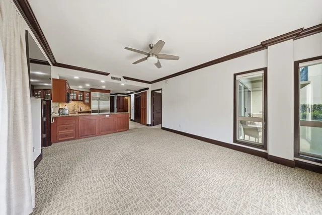 a large kitchen with cabinets