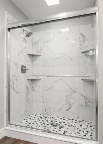 a bathroom with a shower
