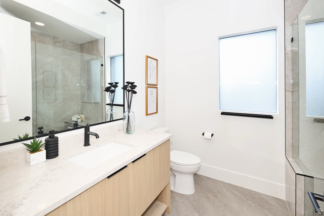 1306 East Victor Lane Draper, UT 84020 - Photo 26 of 60 Bathroom with walk in shower, vanity, and recessed lighting