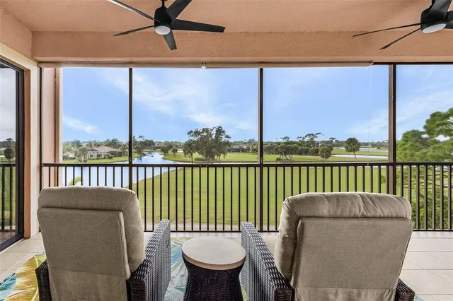 a balcony with furniture