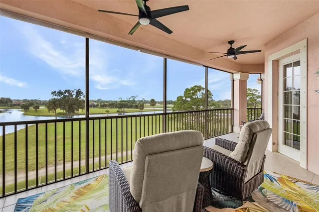 a balcony with furniture