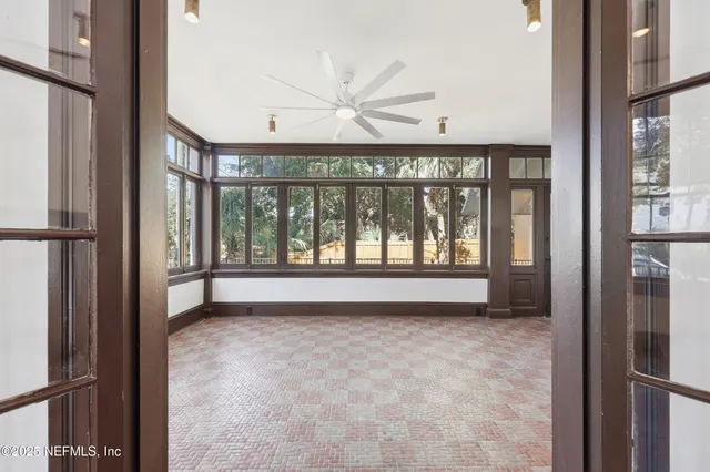 a view of a balcony and an outdoor space