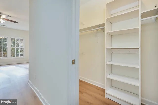 a view of walk in closet with empty racks