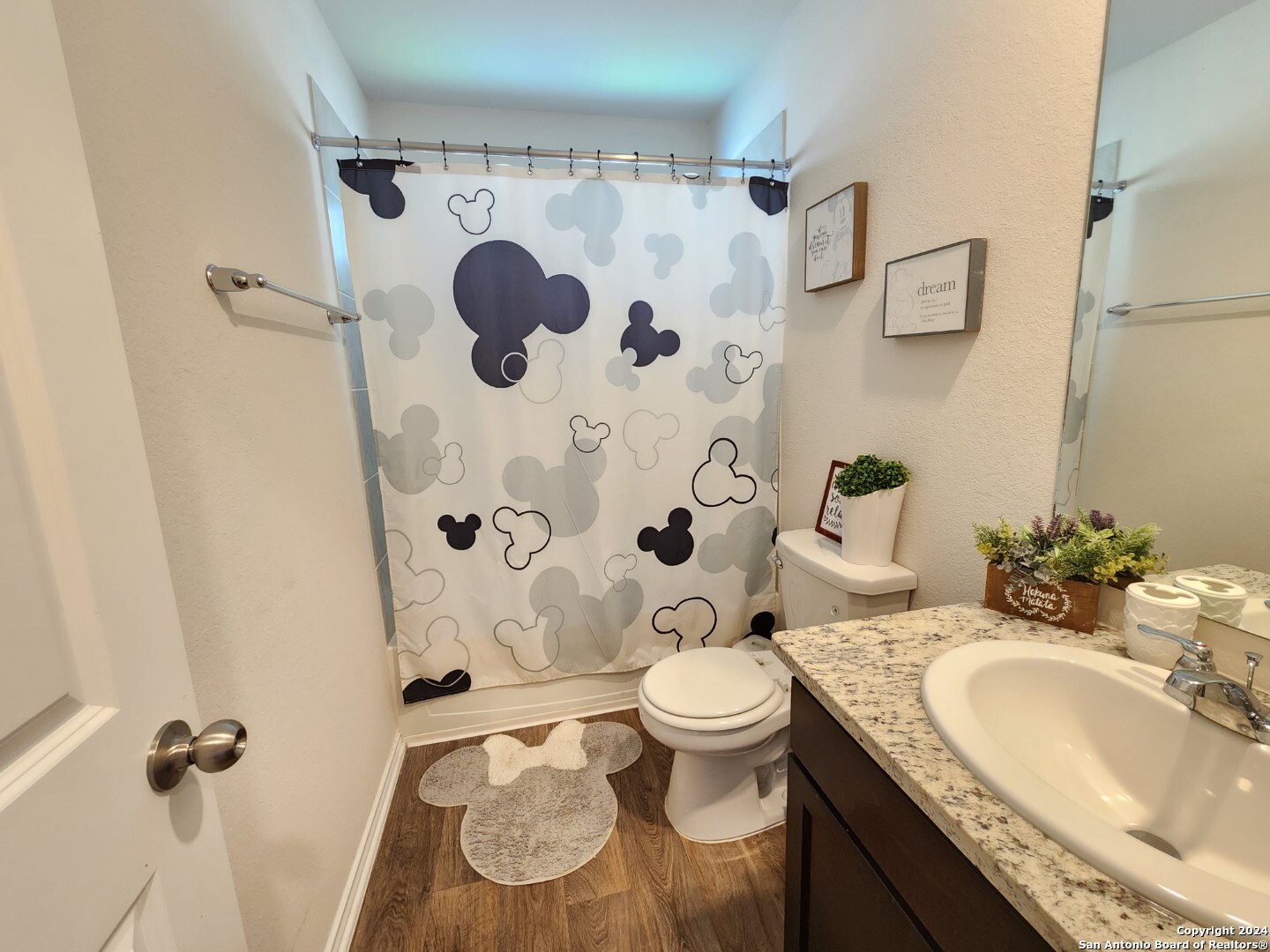 6619 Dynamic Sound San Antonio, TX 78252 - Photo 3 of 20 a bathroom with a granite countertop toilet sink and mirror
