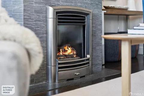a kitchen view of a fireplace