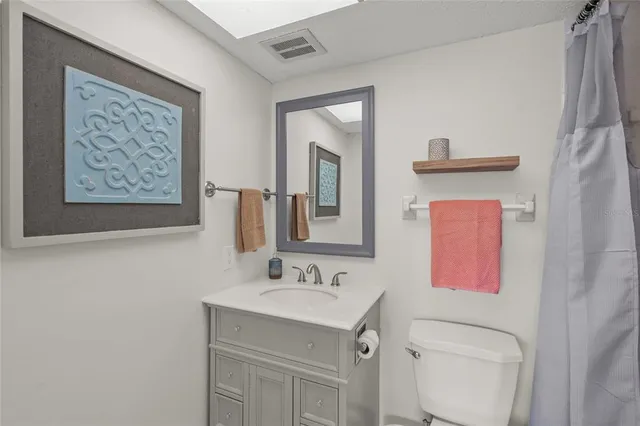 a bathroom with a sink mirror vanity and toilet