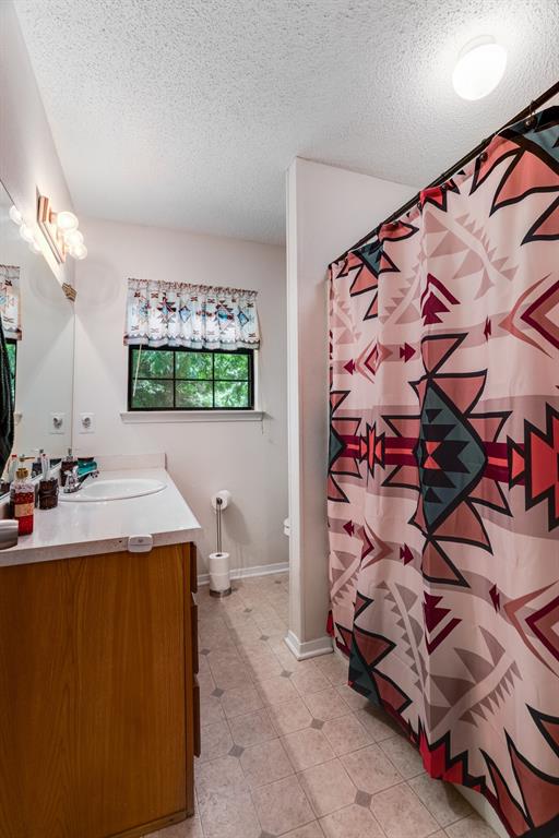 2275 Graham Street Paris, TX 75460 - Photo 10 of 21 Bathroom with vanity, a textured ceiling, and curtained shower