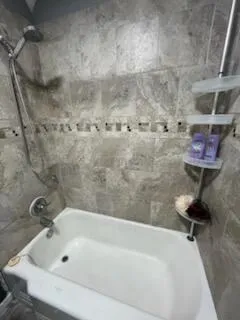 a bathroom with a tub