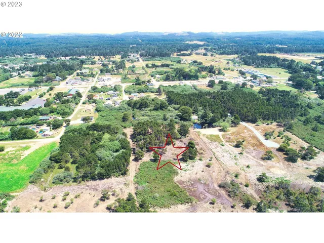 a view of a dry yard with lots of bushes