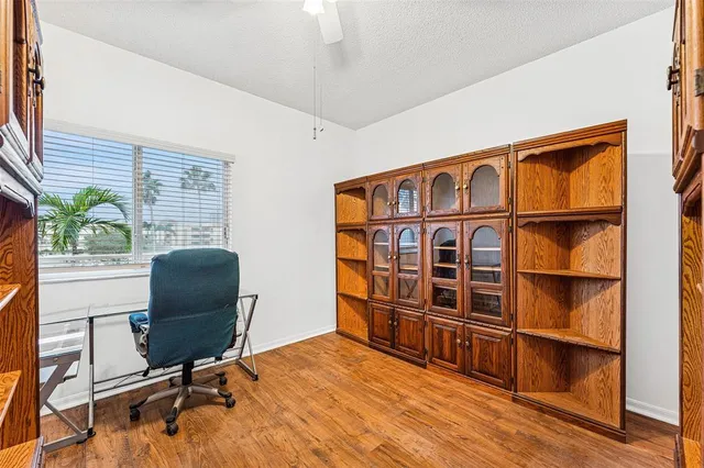 a workspace with furniture window and outside view