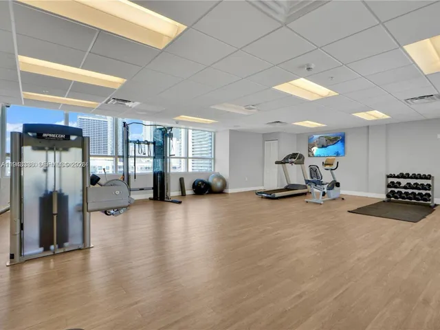 a view of a room with gym equipment