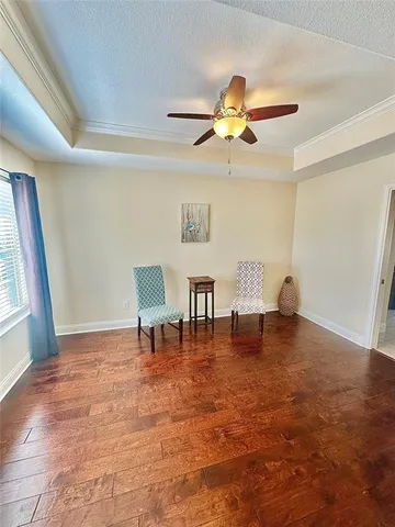 a workspace with hardwood wall