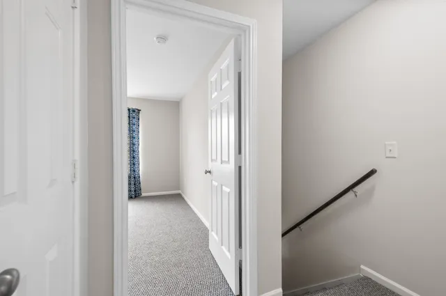 a view of a hallway with a white door