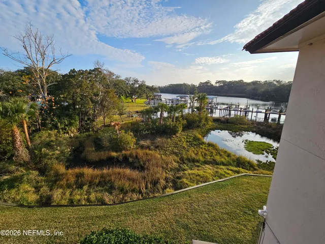 a view of a balcony with lake view