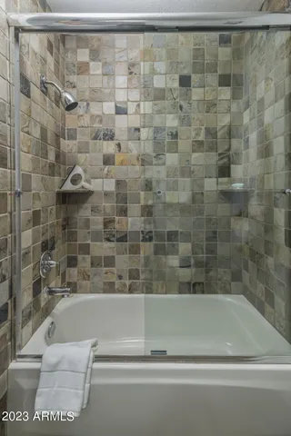 a bathroom with a shower and a sink