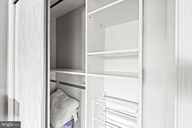 a view of an empty walk in closet with empty racks