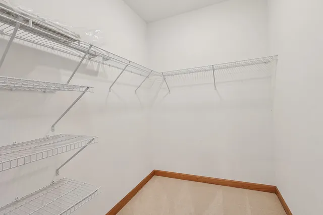 a view of walk in closet with empty racks