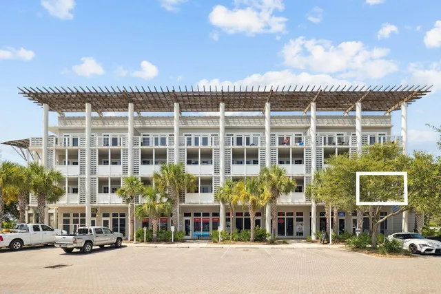front view of a building with a street