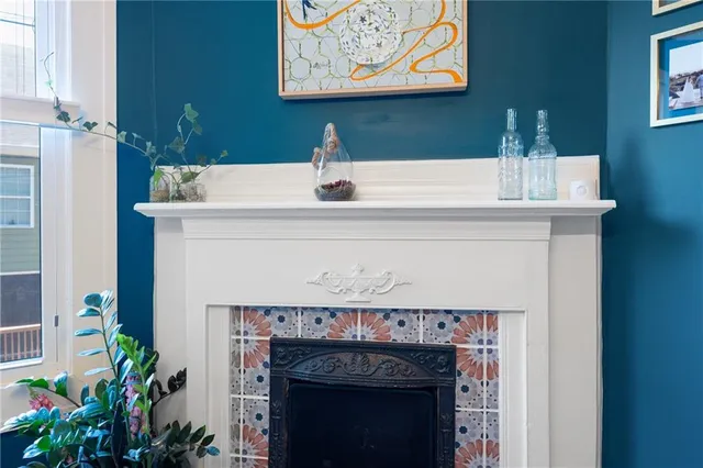 a sink with a fireplace in it