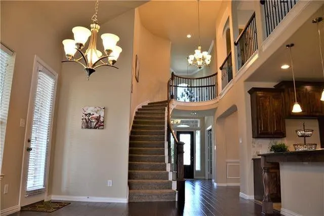 a view of a lobby with stair