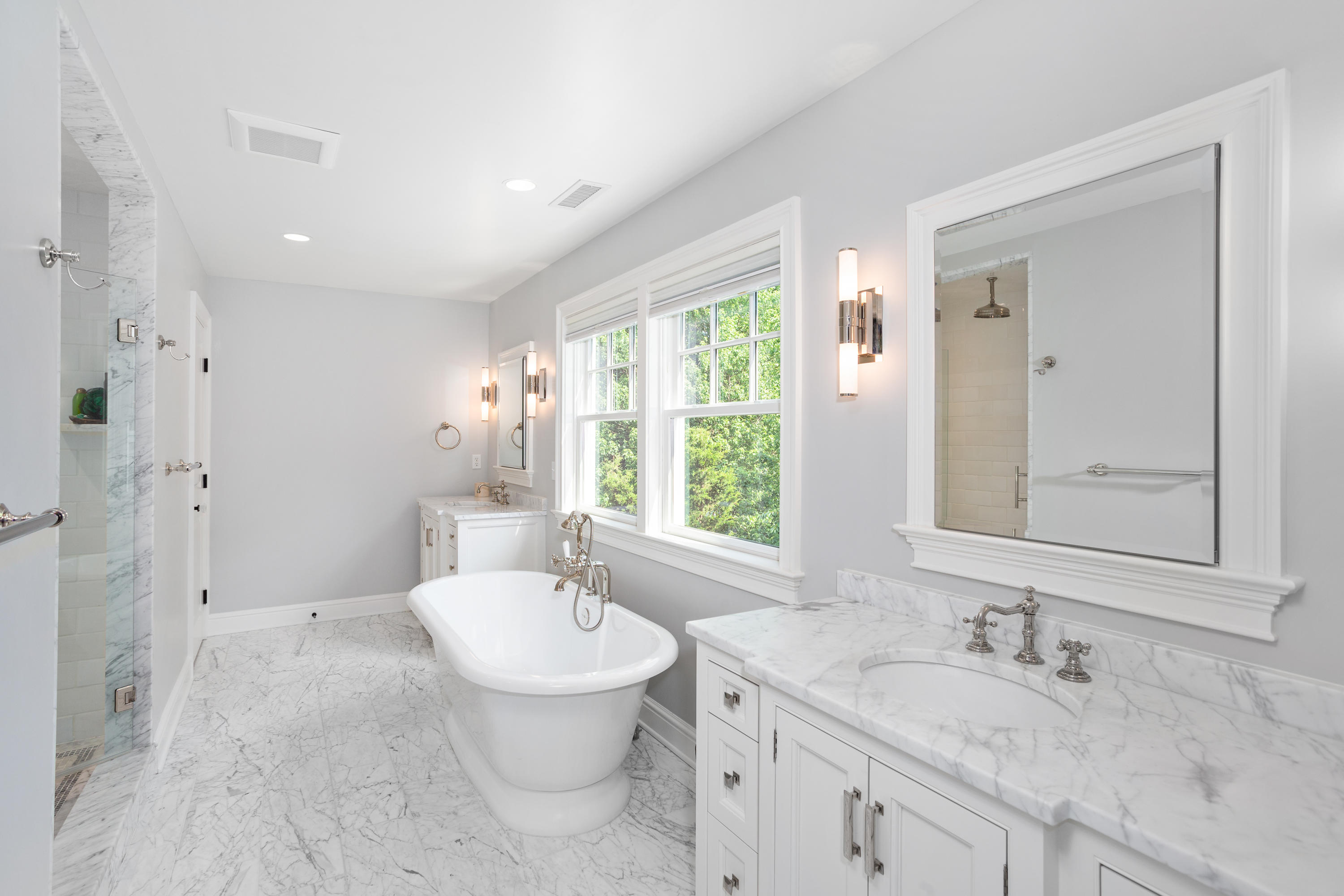 9 Concord Lane Darien, CT 06820 - Photo 20 of 36 a bathroom with a granite countertop sink a toilet a mirror and a tub