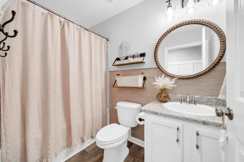 a bathroom with a toilet a sink and a mirror