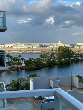 a view of a lake with a city from a balcony