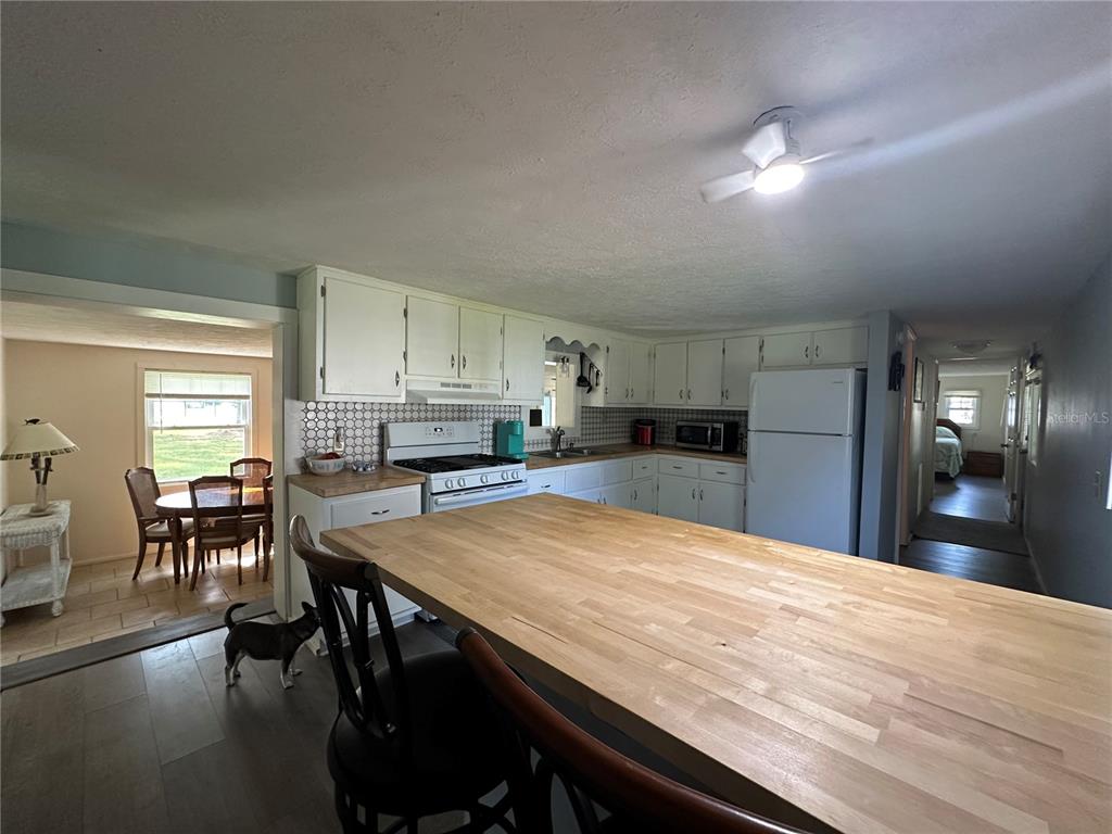 55045 6th Street Astor, FL 32102 - Photo 5 of 38 a kitchen with stainless steel appliances kitchen island a table chairs sink and cabinets
