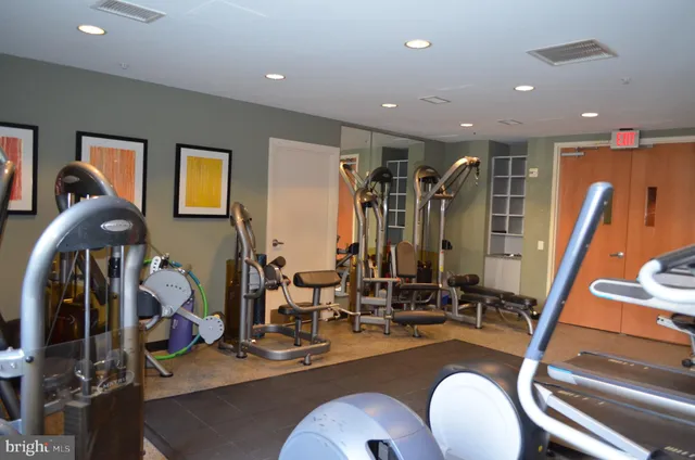 a view of a room with gym equipment