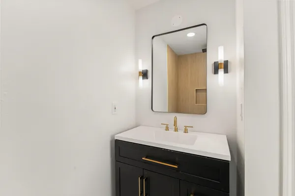 a bathroom with a bathtub