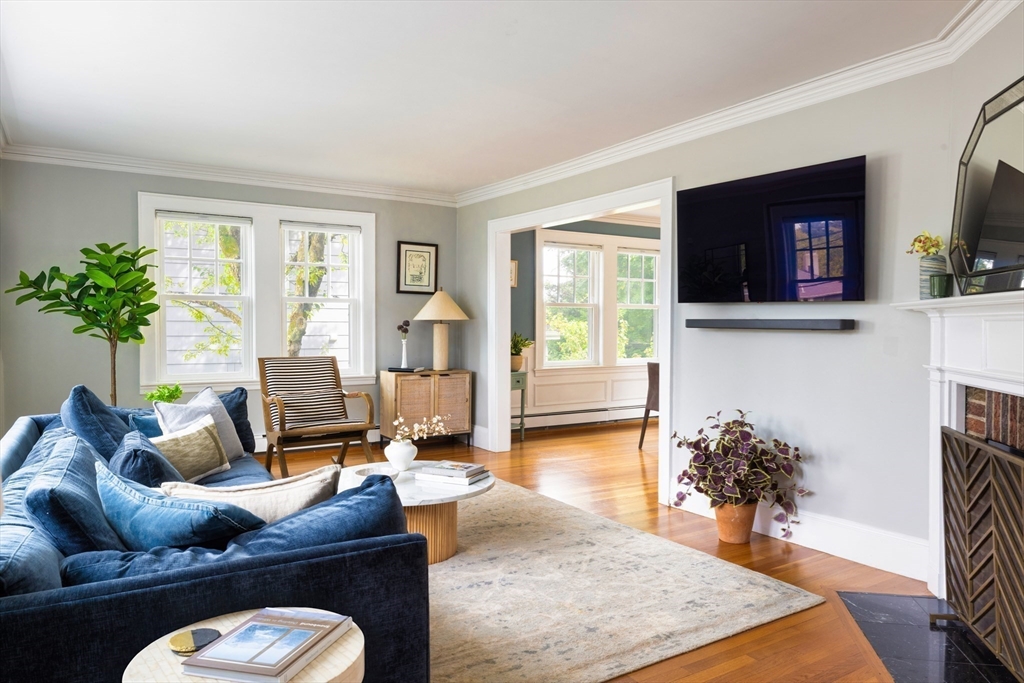 18 Wolcott Road Brookline, MA 02467 - Photo 2 of 19 a living room with furniture and a potted plant